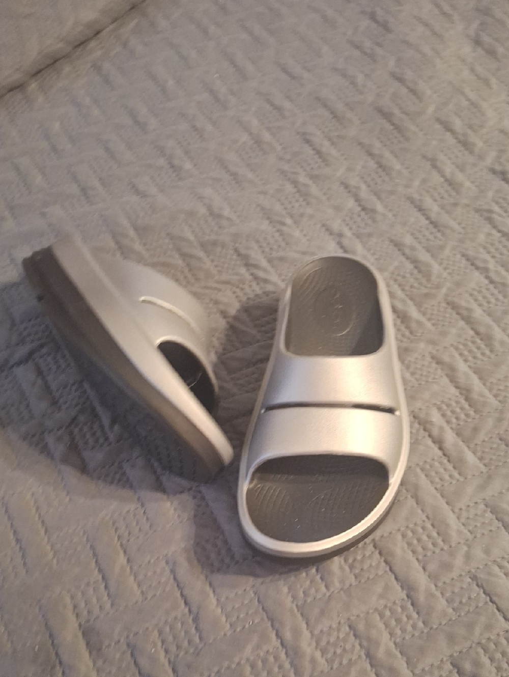 Kids Metallic Silver Slide Sandals